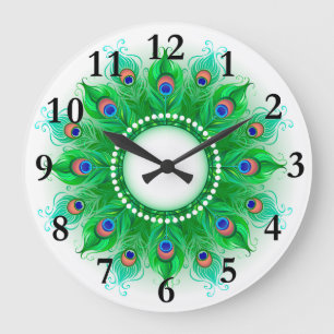 Grande Horloge Ronde Décor maison Peacock Feather