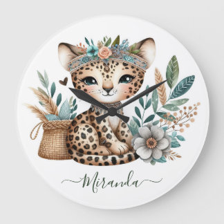 Grande Horloge Ronde Décoration de nurserie bohème safari jungle sauvag