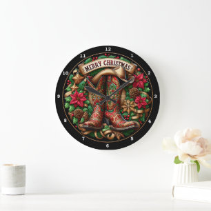 Grande Horloge Ronde Décorations Festives de Noël Éléments Cowboy