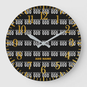GRANDE HORLOGE RONDE DÉDIÉ À DIEU COOL PERSONNALISABLE TEXTE BLANC