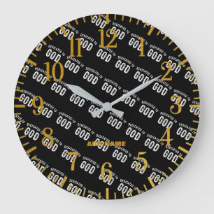 GRANDE HORLOGE RONDE DÉDIÉ À DIEU PERSONNALISABLE COOL TEXTE BLANC