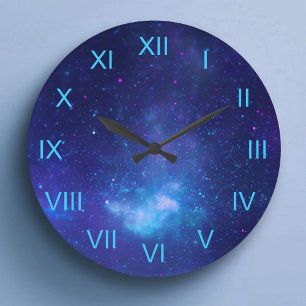 Grande Horloge Ronde Deep Blue Galactic Center Aqua Chiffres Romains