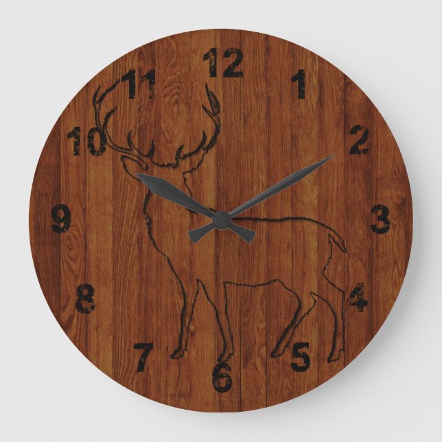 Grande Horloge Ronde Deer sculpté effet Elégant et rustique (Recto)