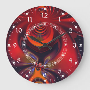 Grande Horloge Ronde Déesse ambre - rouge et plaisir d'or