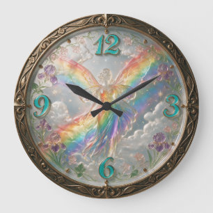 Grande Horloge Ronde Déesse arc-en-ciel de style Art nouveau Iris