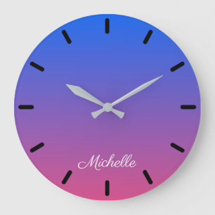 Grande Horloge Ronde dégradé bleu et rose foncé personnalisé