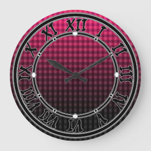 Grande Horloge Ronde Dégradé de motif rouge et noir à damiers