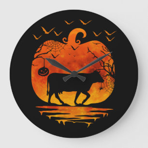 GRANDE HORLOGE RONDE DEGUISEMENT DE VACHE POUR HALLOWEEN CITROUILLE SAI