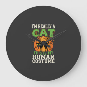 Grande Horloge Ronde Déguisement Humain Chat Halloween Création Drôle