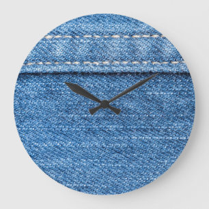 Grande Horloge Ronde Dénim Bleu : Jeans Classique Texture.