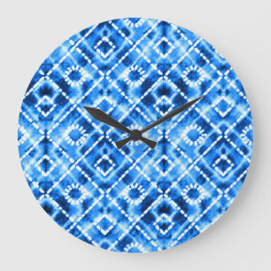 Grande Horloge Ronde Denim Tie Dye Texture : Élégance Moderne.
