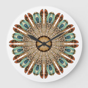 Grande Horloge Ronde Dentelles Mandala Aquarelle : Dentelles naturelles