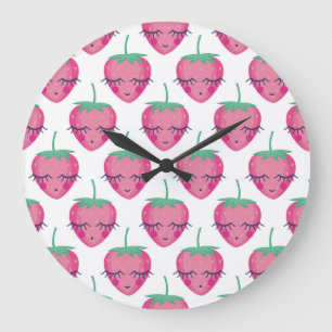 Grande Horloge Ronde Des fraises endormies, mignonnes motifs.