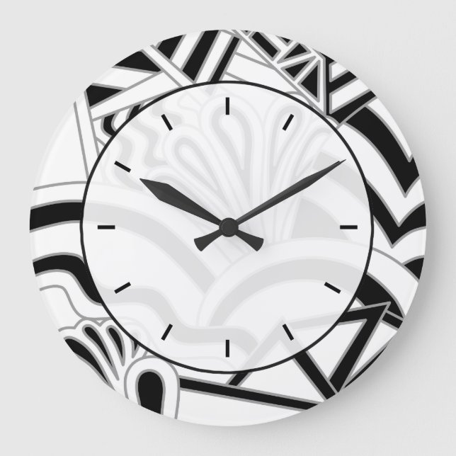 Grande Horloge Ronde Design Art Déco Monochrome. (Recto)