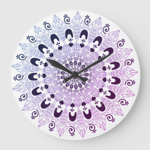 Grande Horloge Ronde Design chic bleu mandala violet