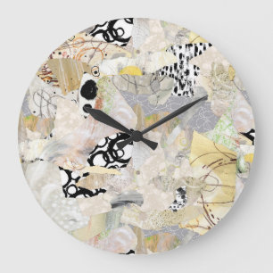 Grande Horloge Ronde Design de collage abstrait élégant neutre
