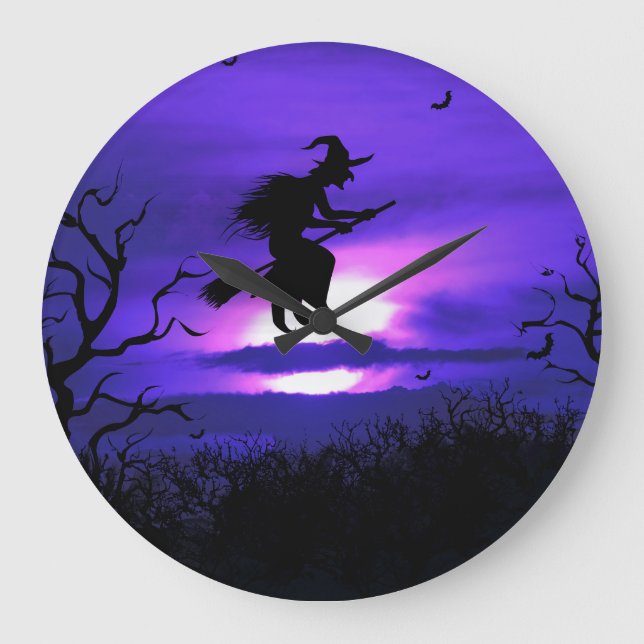 Grande Horloge Ronde Design éffrayant arrière - plan Halloween. (Recto)