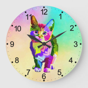 Grande Horloge Ronde Design prismatique Stylisé Kitten-32345