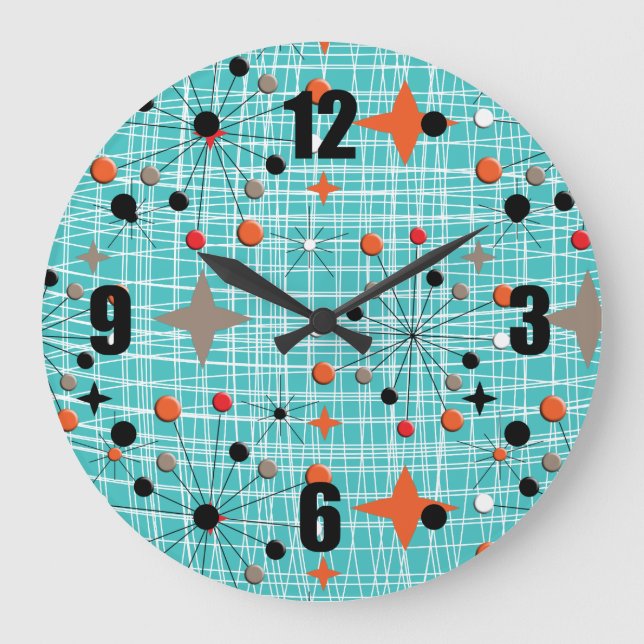 Grande Horloge Ronde Design rétro étoilé atomique des années 1950 (Recto)