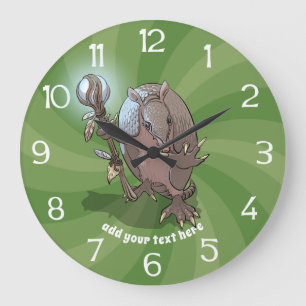 Grande Horloge Ronde Dessin animé de chaman armadillo mystique hypnotiq