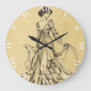 Grande Horloge Ronde Dessin au crayon mignon de la dame Imaginaire