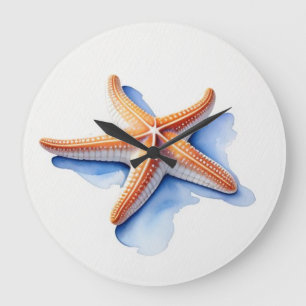 Grande Horloge Ronde Dessin d'aquarelle de poisson étoilé