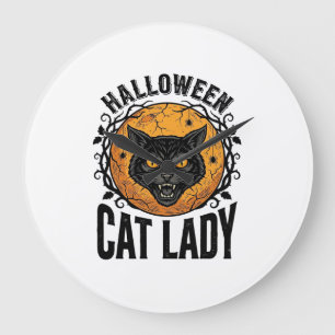 Grande Horloge Ronde Dessin de chemise de chat noir vintage Lady Hallow