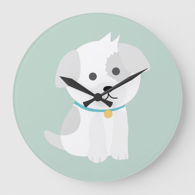 Grande Horloge Ronde Dessin de dessin de chien mignon (Recto)