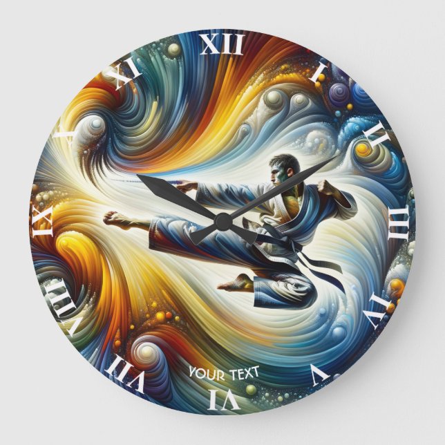 Grande Horloge Ronde Dessin de karaté Abstrait Imaginaire (Recto)
