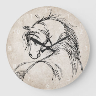 Grande Horloge Ronde Dessin de la tête d'un cheval d'art