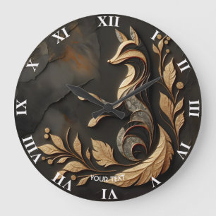 Grande Horloge Ronde Dessin de renard élégant Imaginaire