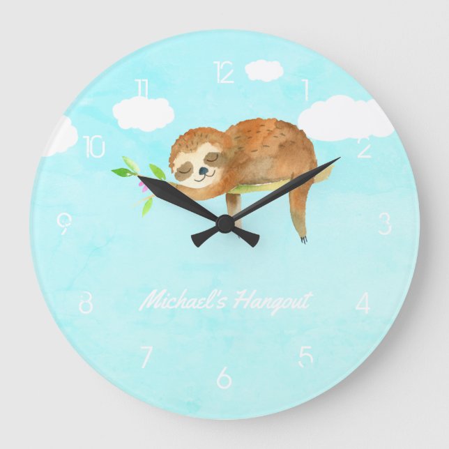 Grande Horloge Ronde Dessin de Sloth personnalisé (Recto)
