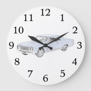 Grande Horloge Ronde Dessin de style crayon Chevelle bleu 1967