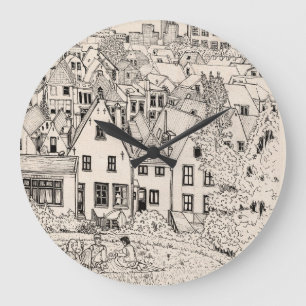Grande Horloge Ronde Dessin d'encre de stylet Leiden South Hollande Pay