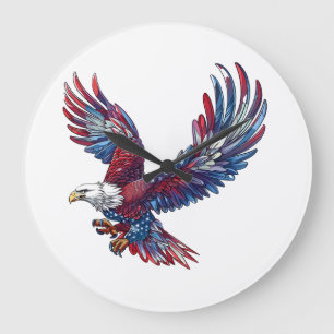 Grande Horloge Ronde Dessin d'un aigle, concept 4 juillet
