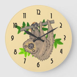 Grande Horloge Ronde Dessin d'une paresse accrochant upside-down