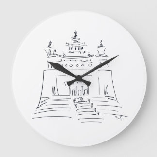 Grande Horloge Ronde Dessin esquissé d'un temple bouddhiste