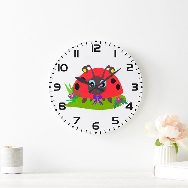 Grande Horloge Ronde Dessin Ladybug Bow and Flowers (Créateur téléchargé)