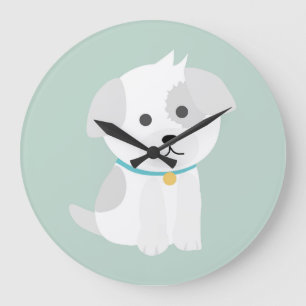 Grande Horloge Ronde Dessin mignon de bande dessinée de chien
