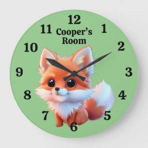 Grande Horloge Ronde Dessin mignon de renard, animaux de la forêt, amis