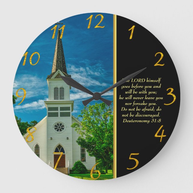 Grande Horloge Ronde Deutéronome 31:8 Église blanche (Recto)