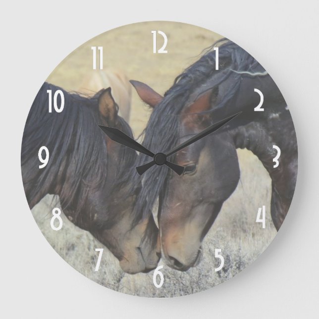 Grande Horloge Ronde Deux Chevaux Brown Sauvages Étonnants (Recto)