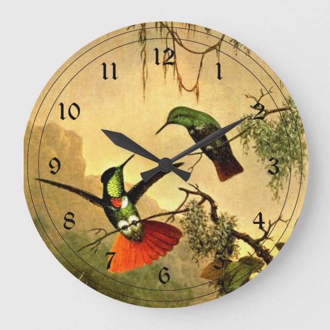 Grande Horloge Ronde Deux colibris à capuchon (Recto)