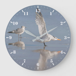 Grande Horloge Ronde Deux mouettes avec leurs réflexions