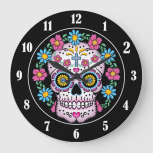 Grande Horloge Ronde Dia de los Muertos Crâne à sucre