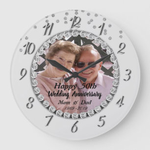 Grande Horloge Ronde Diamants Argent, Photo Anniversaire