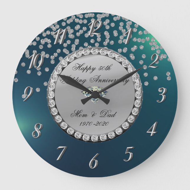 Grande Horloge Ronde Diamants argentés Vert 25e anniversaire de mariage (Recto)