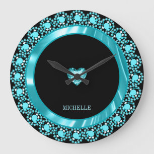 Grande Horloge Ronde Diamants bleus monogrammes