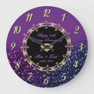 Grande Horloge Ronde Diamants Chic Brillant 25e Anniversaire de Mariage