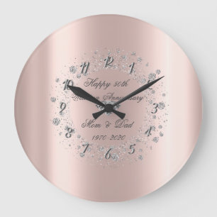 Grande Horloge Ronde Diamants Confettis Rose Gold Mariage Anniversaire